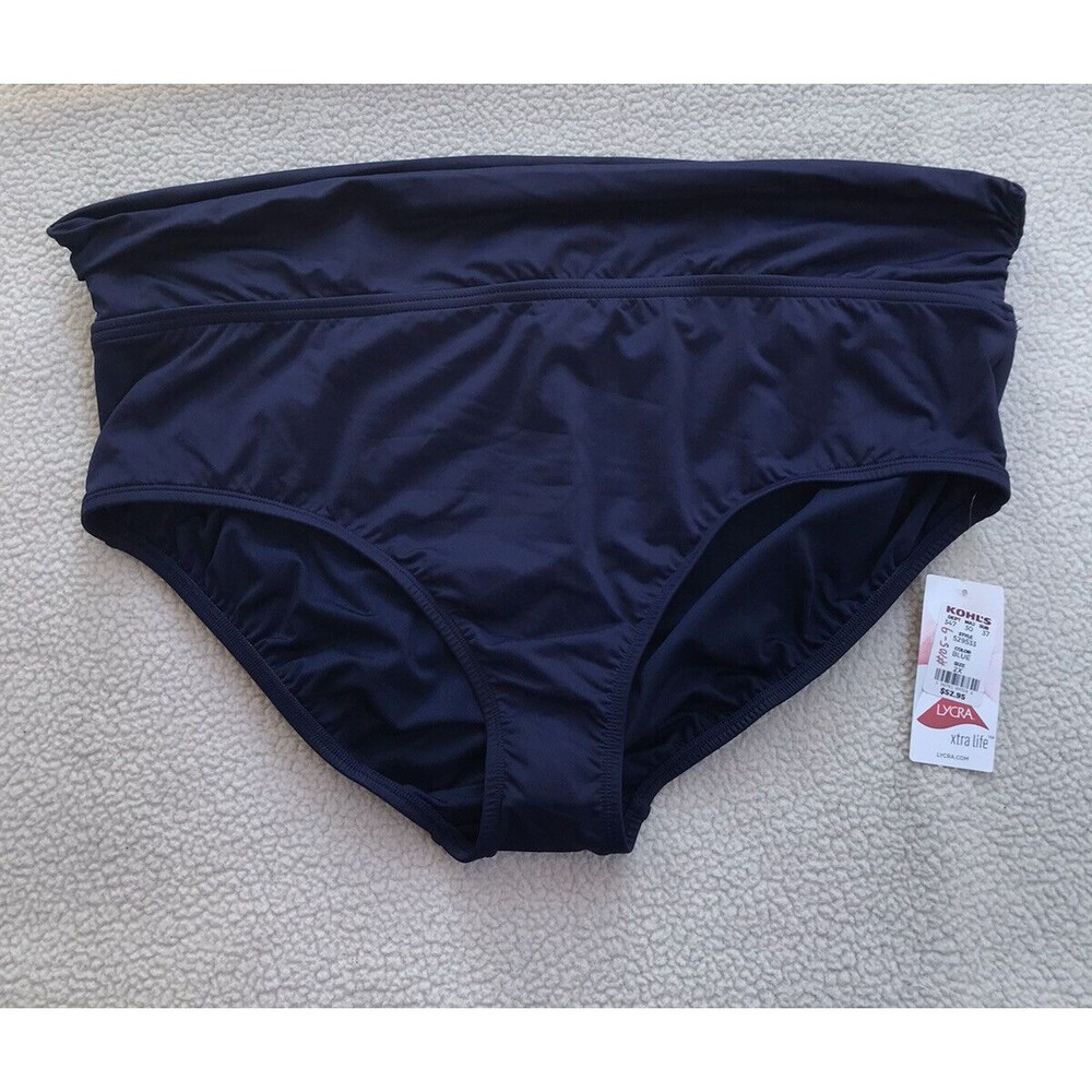 Lands' End Women's Plus Size 2X Navy Blue Swimsuit Mid Rise Bikini Bottom New